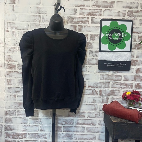 Rebecca Minkoff Janine Black Sweatshirt with Puff Sleeves XL - Picture 1 of 5